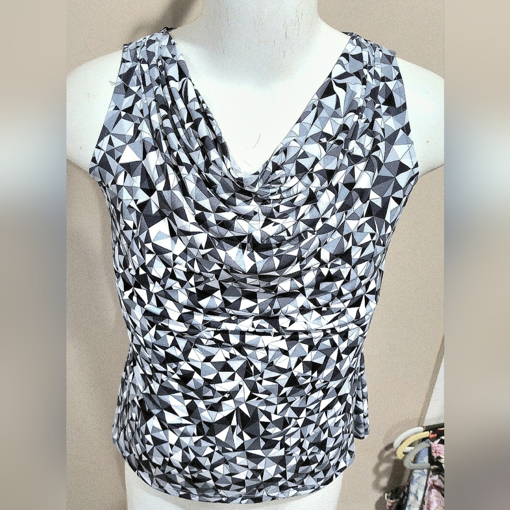 NWT Calvin Klein Sleeveless Geometric Print Draped Neck Tank Top Size Large